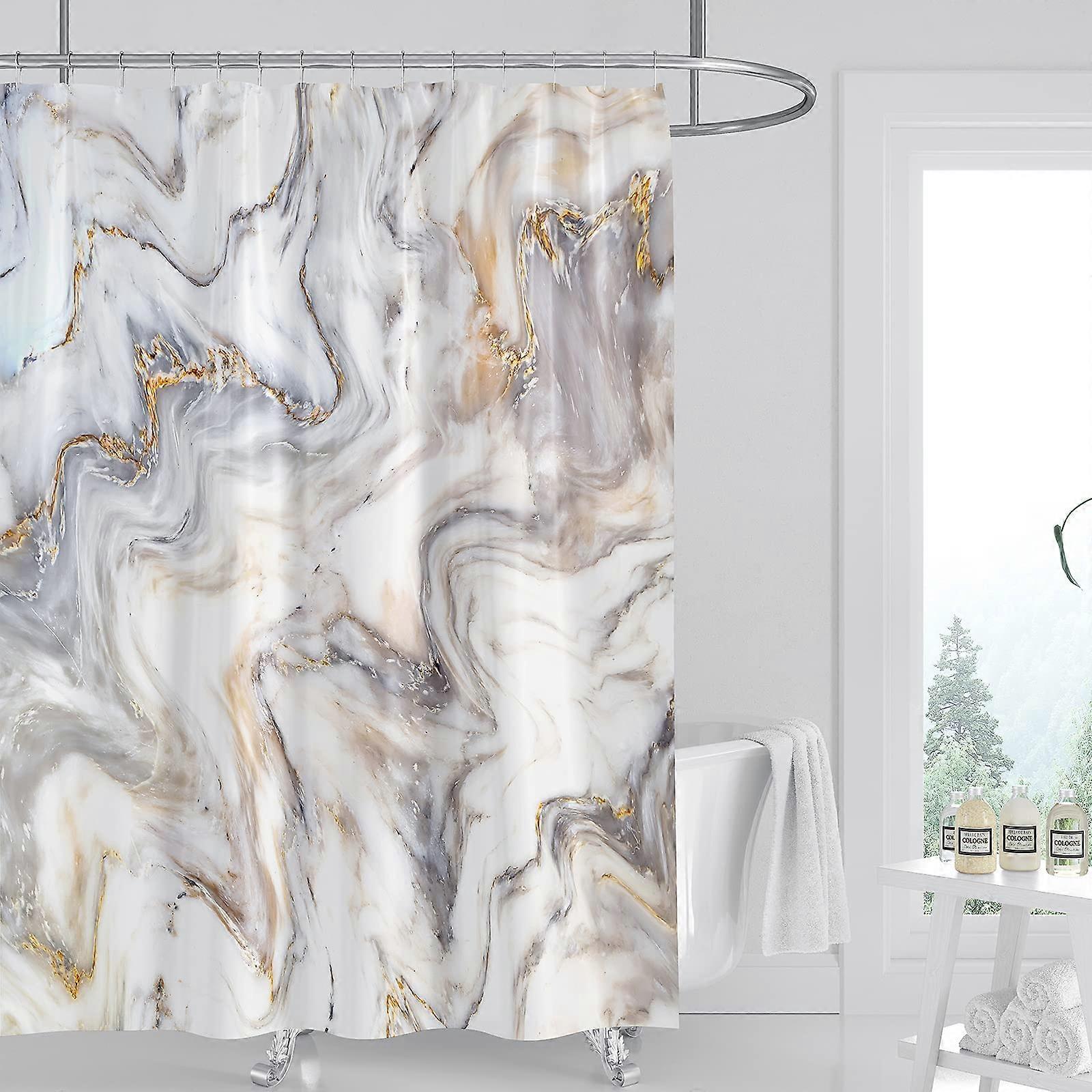 Shower Curtain Grey Gold Marble Pattern Cracked Lines Abstract Modern Texture Washable Fabric 72 By 72 Inches