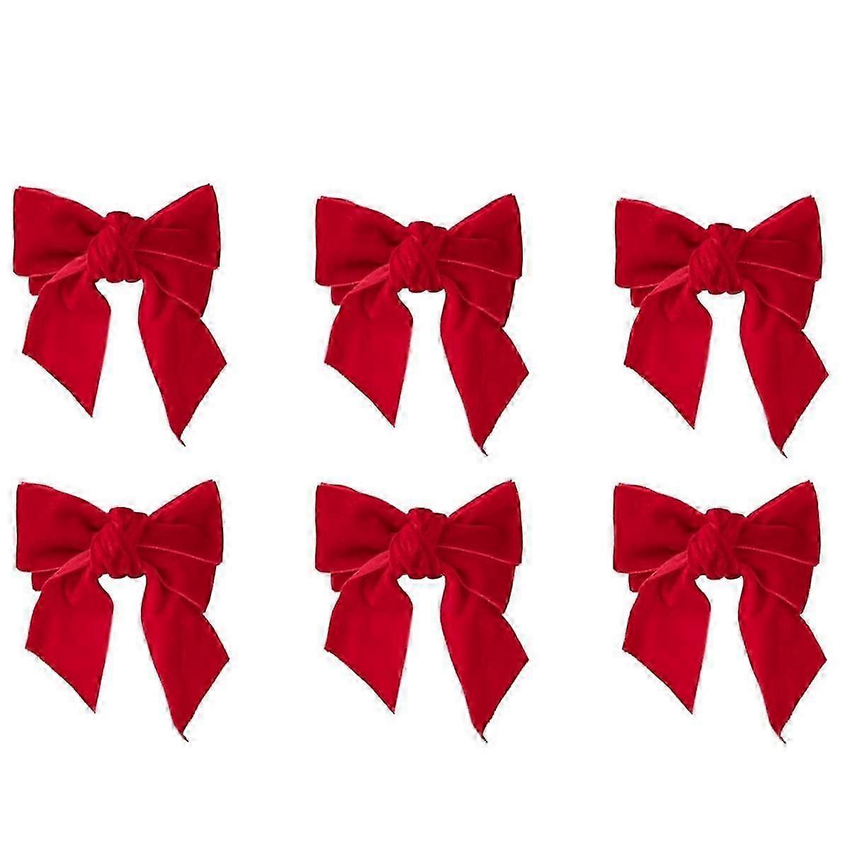 6Pc Red Bow Xmas Portatovaglioli Anelli per feste e decorazioni di nozze