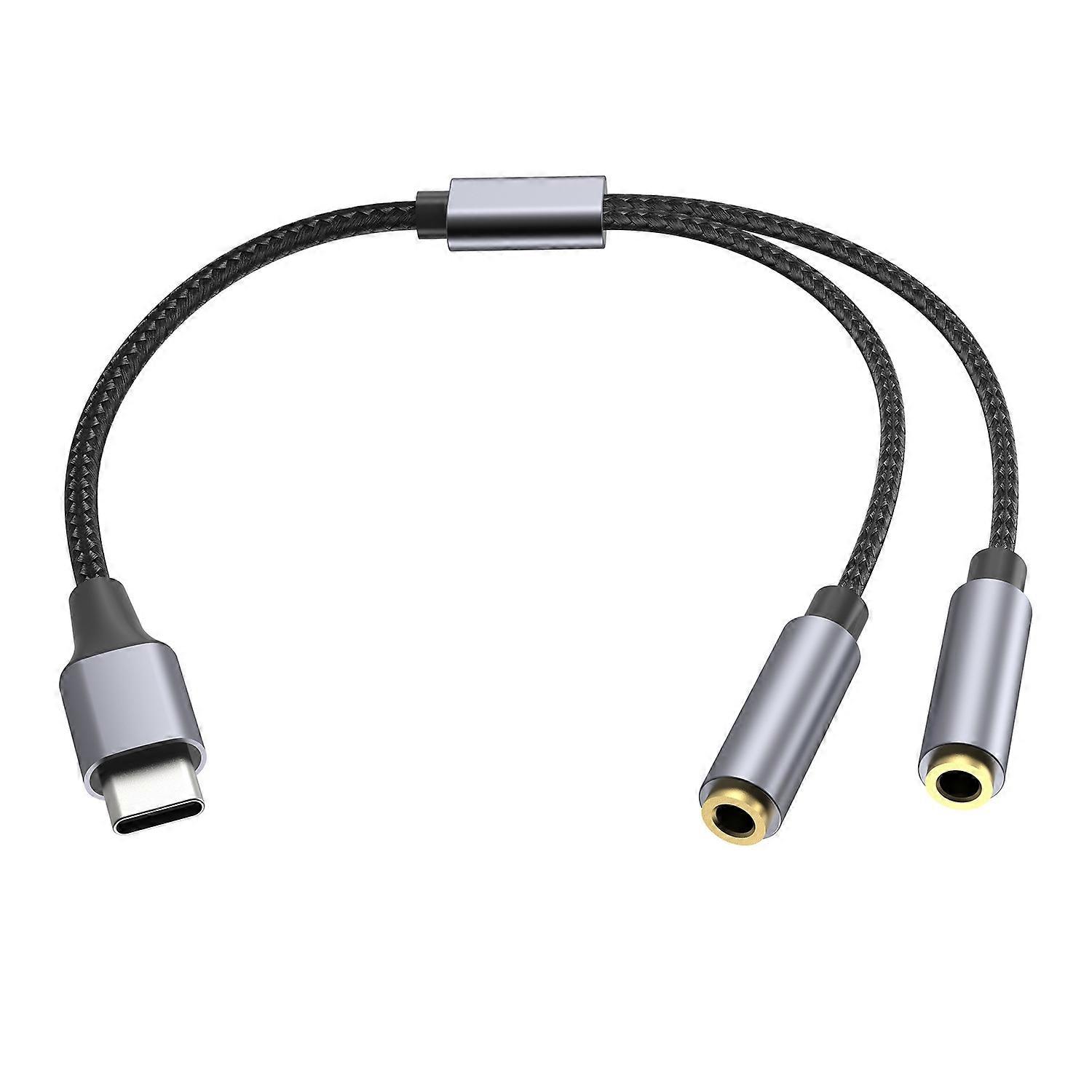 AS 25cm Type-C to 3.5mm Audio Splitter Cable Headphone Adapter for Smartphone Computer