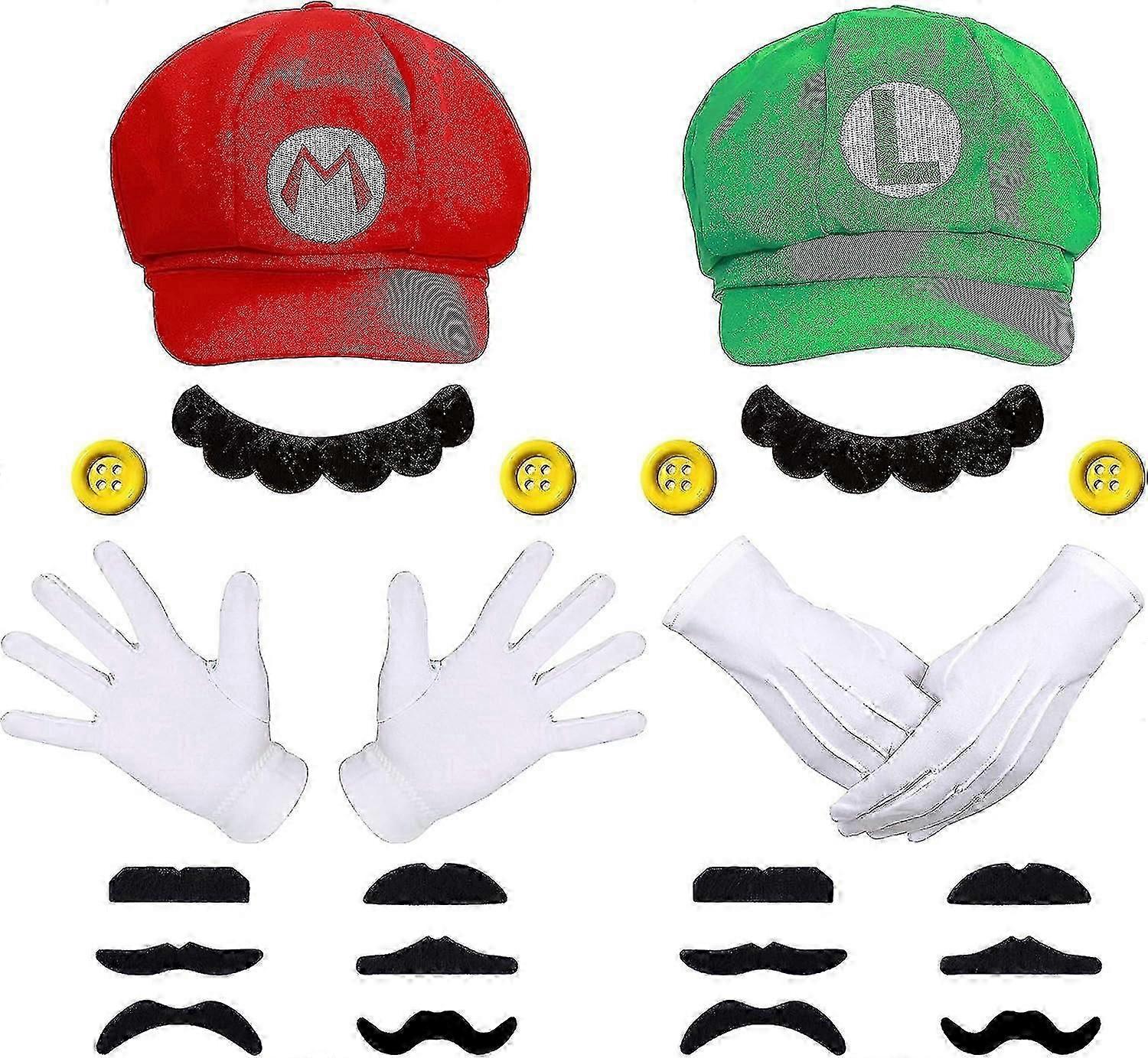 Mario and Luigi Hats Caps Mustaches Gloves Buttons Cosplay Costume szfh