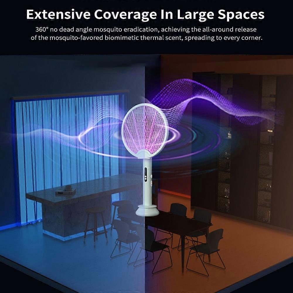 Electric Fly Swatter Racket, 2-in-1 Intelligent Bug Zapper with USB Rechargeable Base, Foldable Bug