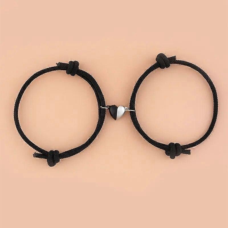 2stk sort hvid armbånd sæt justerbar håndreb kærlighed magnetisk charme par venner mindesmærke fest mode elegant gave