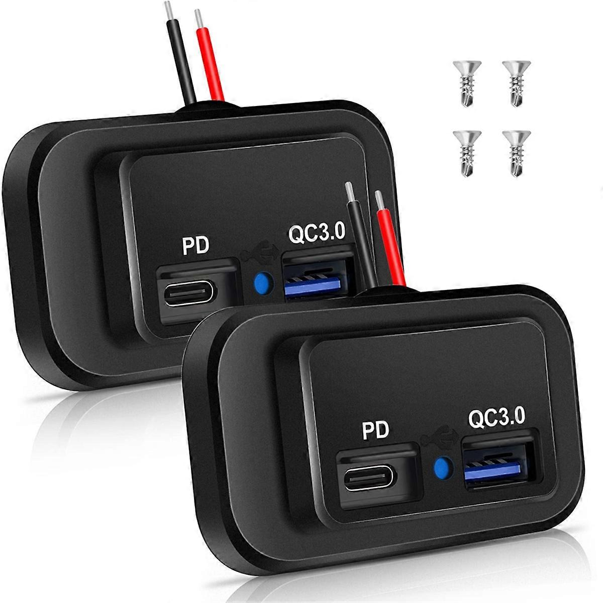 12V/24V RV USB Outlet, Dual PD3.0 Type-C (USB C) & Quick Charge QC3.0 USB-A Port Panel Mount Car USB