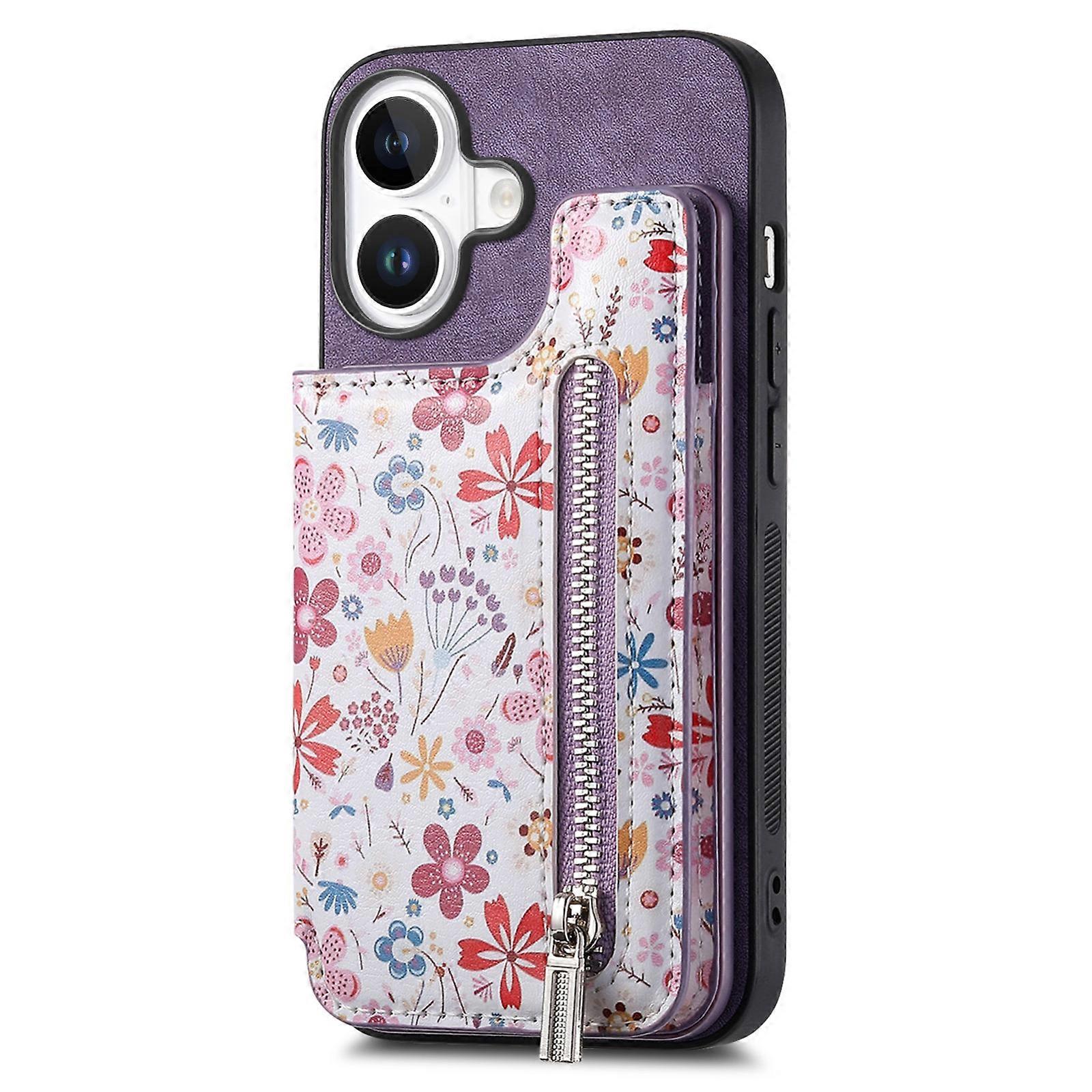 Retro Painted Zipper Wallet Back Phone Case