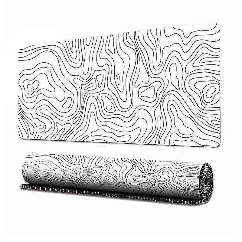 White Topographic Map Gaming Mouse Pad Large Mouse Pad with Non-Slip Rubber Base Stitched Edges for Gaming and Office 31.5" X 11.8"