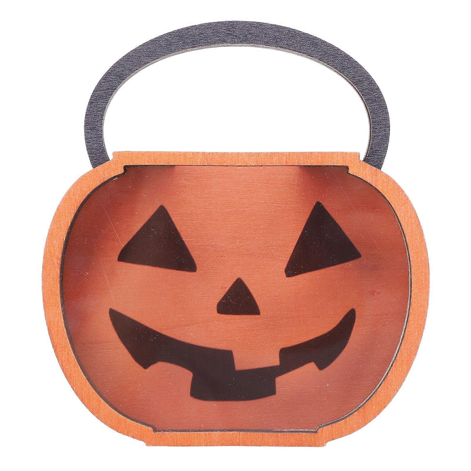 Wooden Pumpkin Candy Box Pumpkin Treat Container with Handle for Holiday Decoration Party Supplies