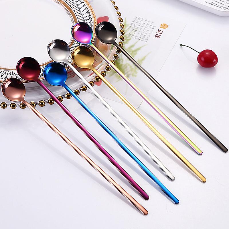 Stainless Steel Dinnerware Long Handle Spoon Coffee Ice Cream Spoons Bar Tools