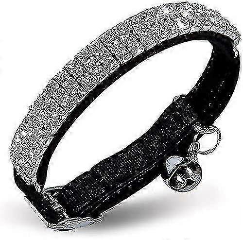 Soft Velvet Safe Cat Ajustável Collar Bling Diamante Com Sinos 11 Polegadas Preto