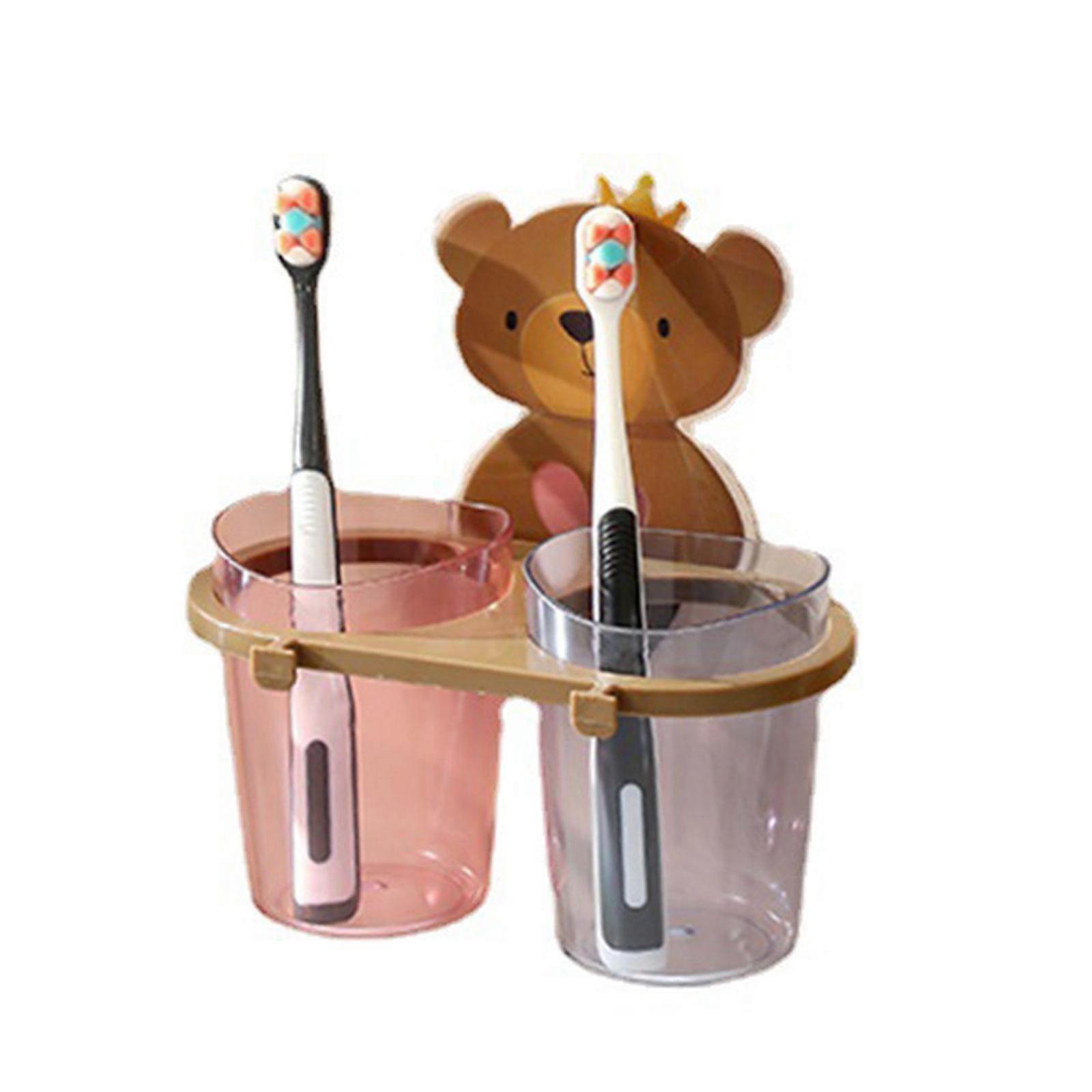 Cute Bear Free Punch Kubek do płukania jamy ustnej Pudełko do przechowywania w łazience Ssący ścienny uchwyt na szczoteczkę do zębów Różowy i przezroczysty