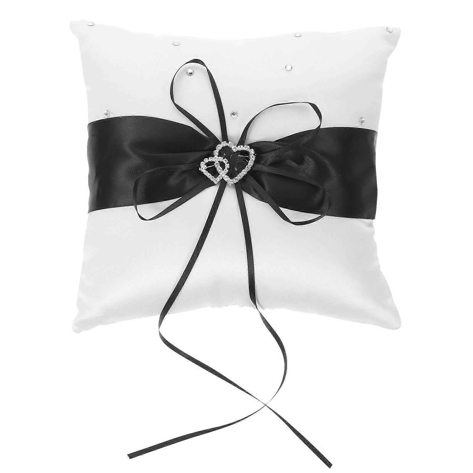 Coussin pour alliances de mariage, nœud papillon, en forme de cœur, accessoire de fiançailles, pour mariée (noir, 20 x 20 cm)