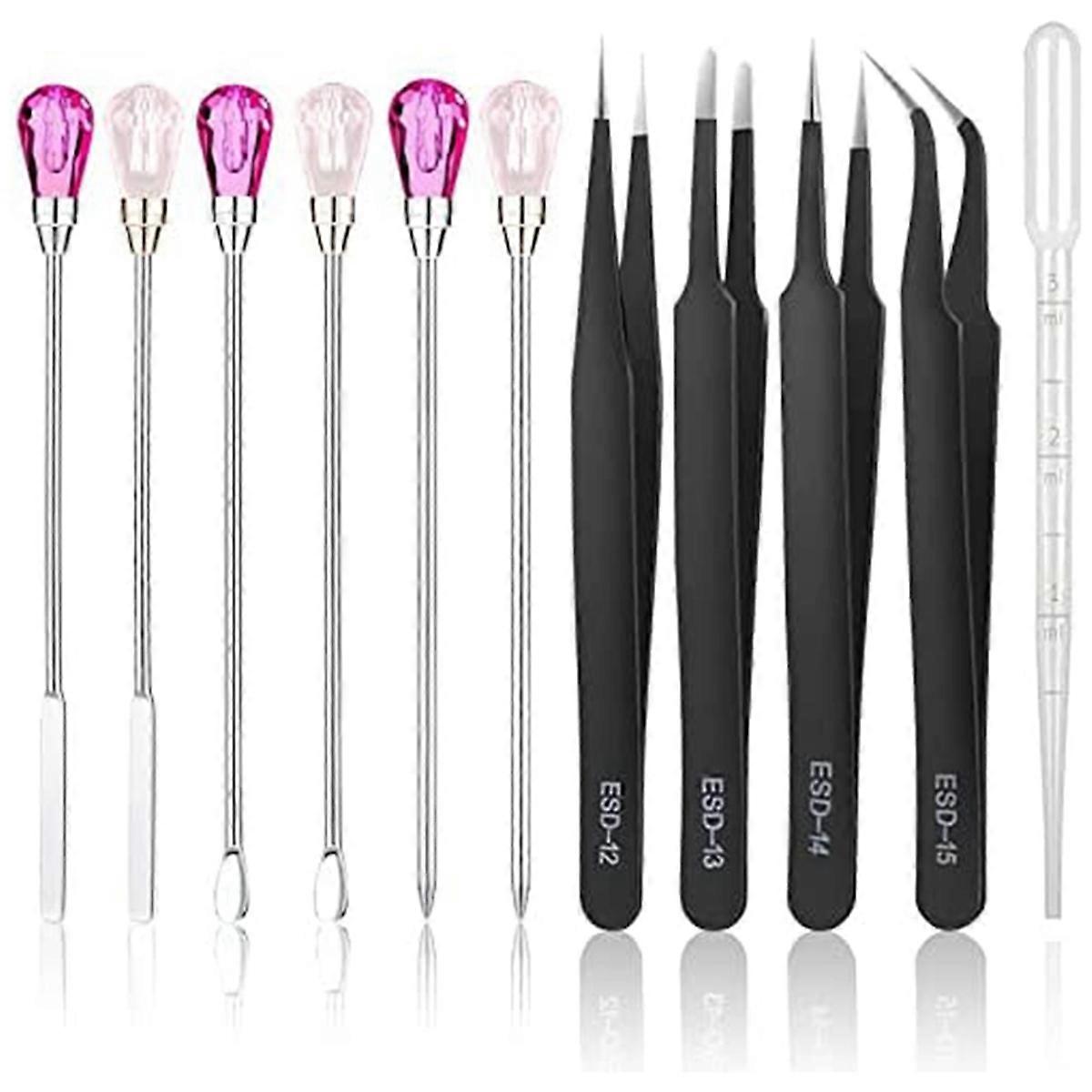 11 Pcs Resin Mold Tools Set Stirring Spoon Tool (Black+Rose Red+Pink)