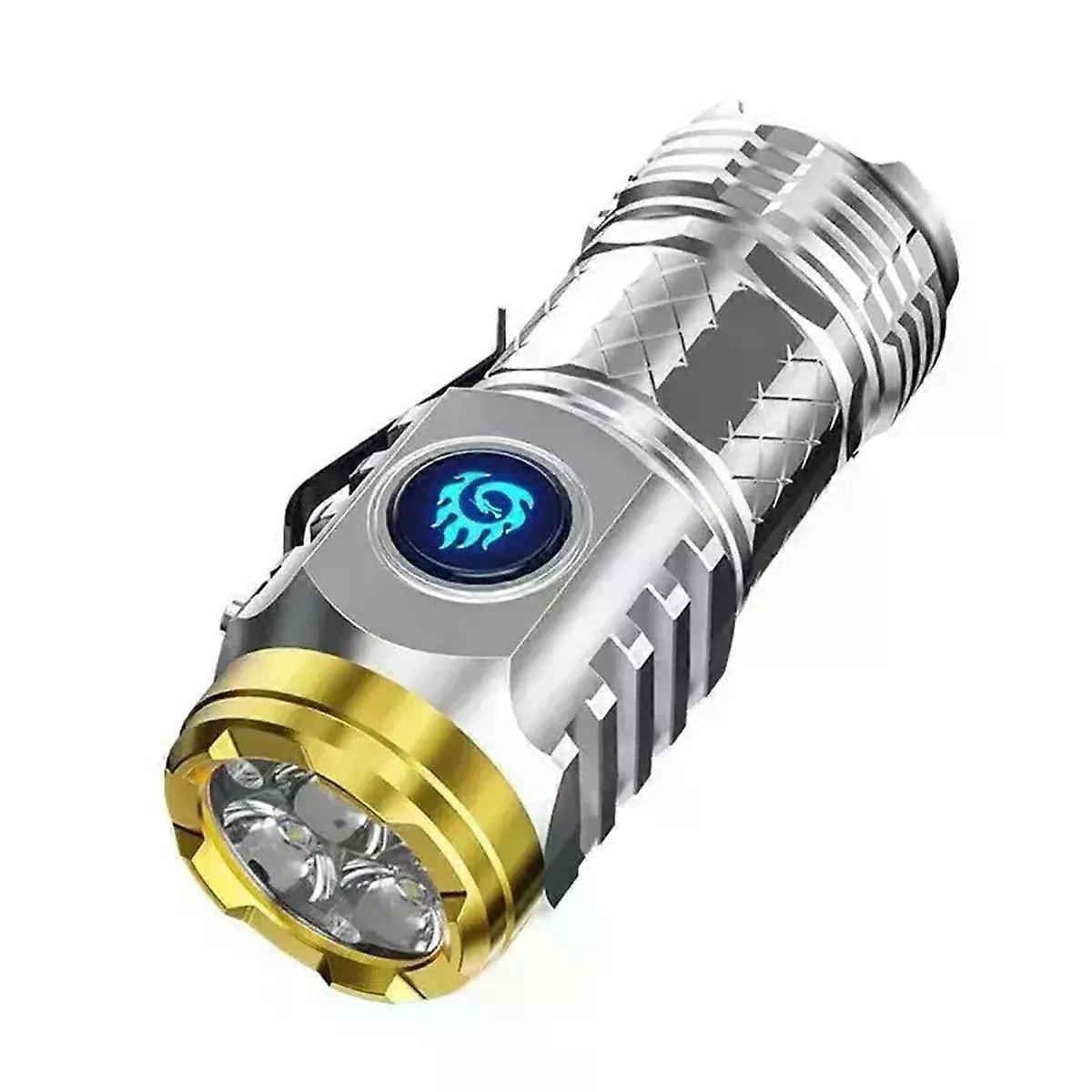 Flashlight Tactical Mini Rechargeable Laser Extremely Bright Outdoor Accessories Portable Lighting Silver