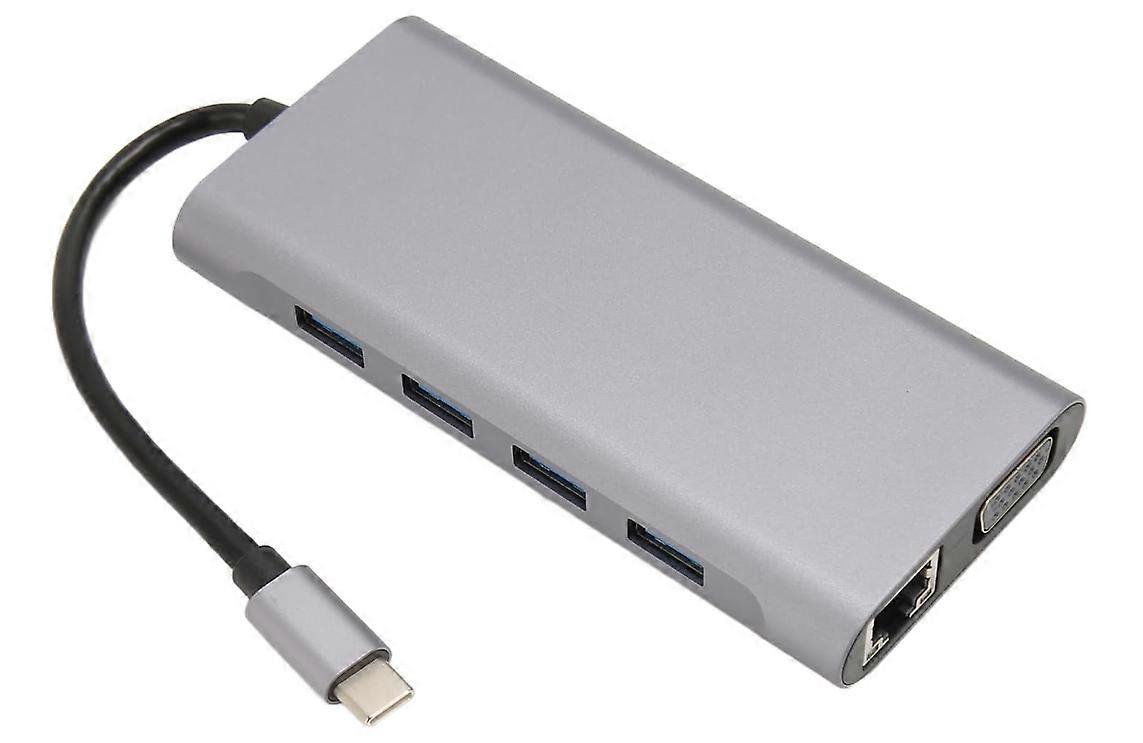USB C Hub 11 in 1 Multiport Adapter with 4xUSB3.0, 4K HD, VGA, RJ45 Ethernet, PD Charging, 3.5mm Sound, Card Slots(Gray)