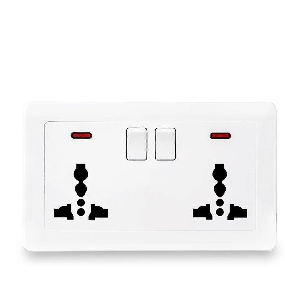Universal 6 Hole Socket Panel EU Standard Common 110-250V Power Socket With Switch Control Indicator 13A Outlet White 110-250V