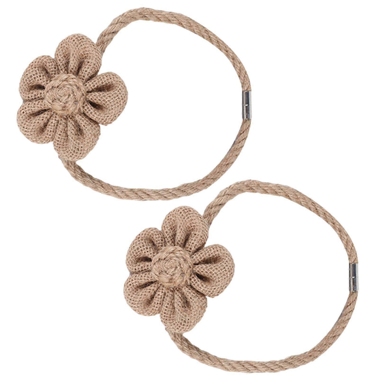 2Pcs Magnetic Curtain Tiebacks Handwoven Flower Curtain Holder Clip Bohemian Rope Curtain Drapes Holdback Home Decors