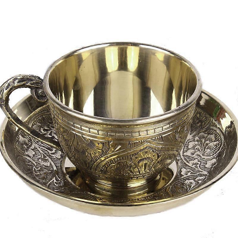 Handmade Brass Carved Teacups Cup with Tray