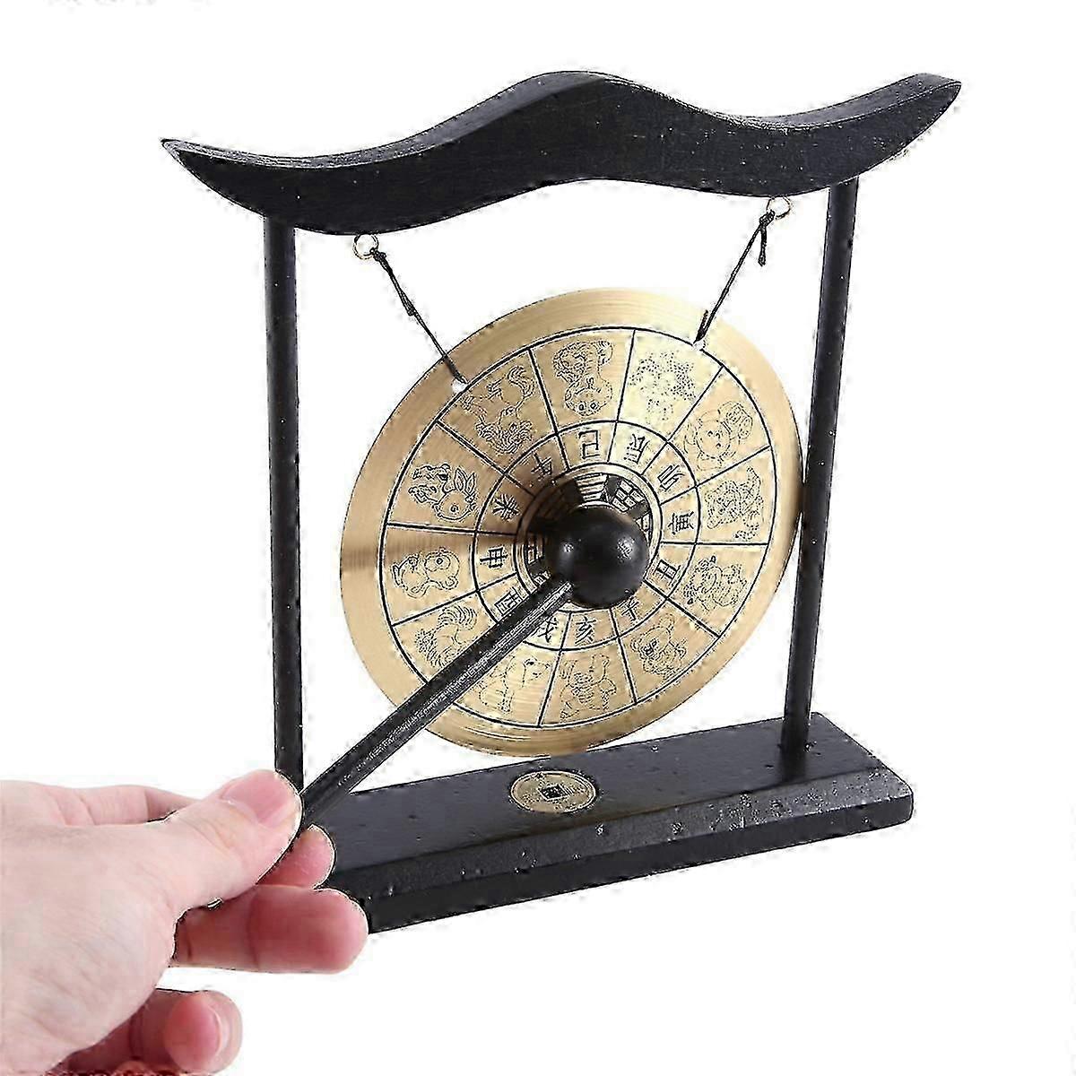Desktop Gong - Feng Shui Ορείχαλκος Gong Desktop Στολίδι με Stand και Mallet, Delicate Chinese Home D