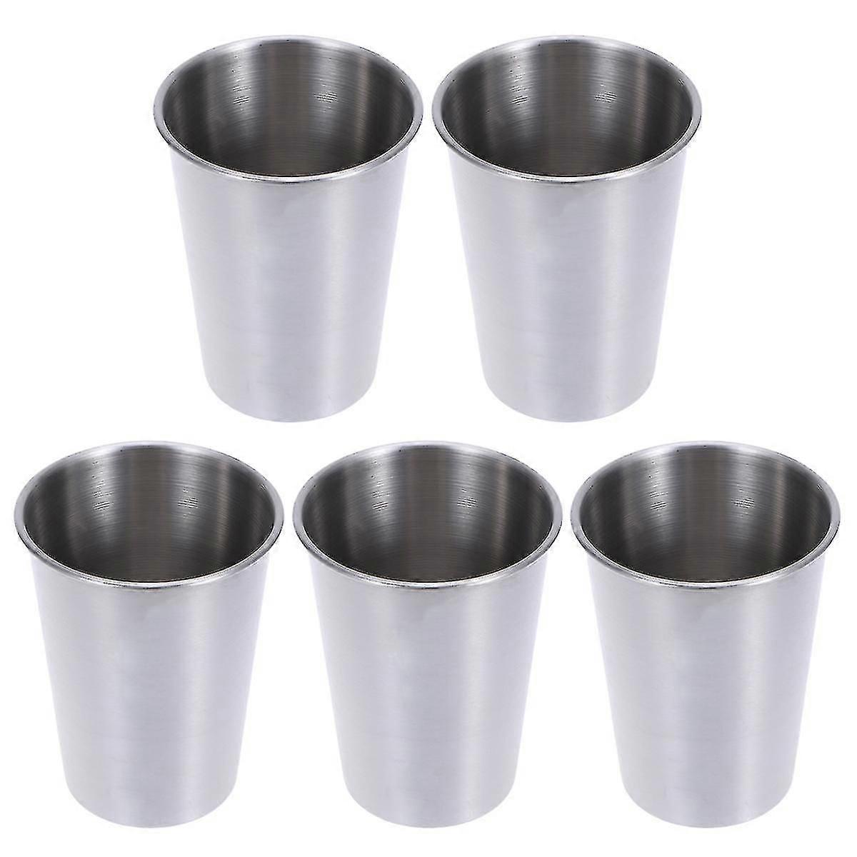5pcsステンレス鋼ビールマグ実用車収納カップコーヒーミルクカップ容器ホーム屋外キャンプ用(350ml)