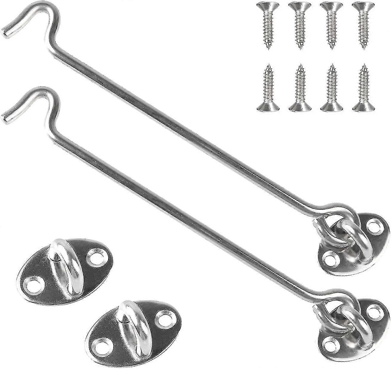 2 Sets Storm Hooks With Grommets Stainless Steel Gate Hooks Windproof Hooks For Revolving Door Garden Gate Latches With 8 Mounting Screws (20cm)