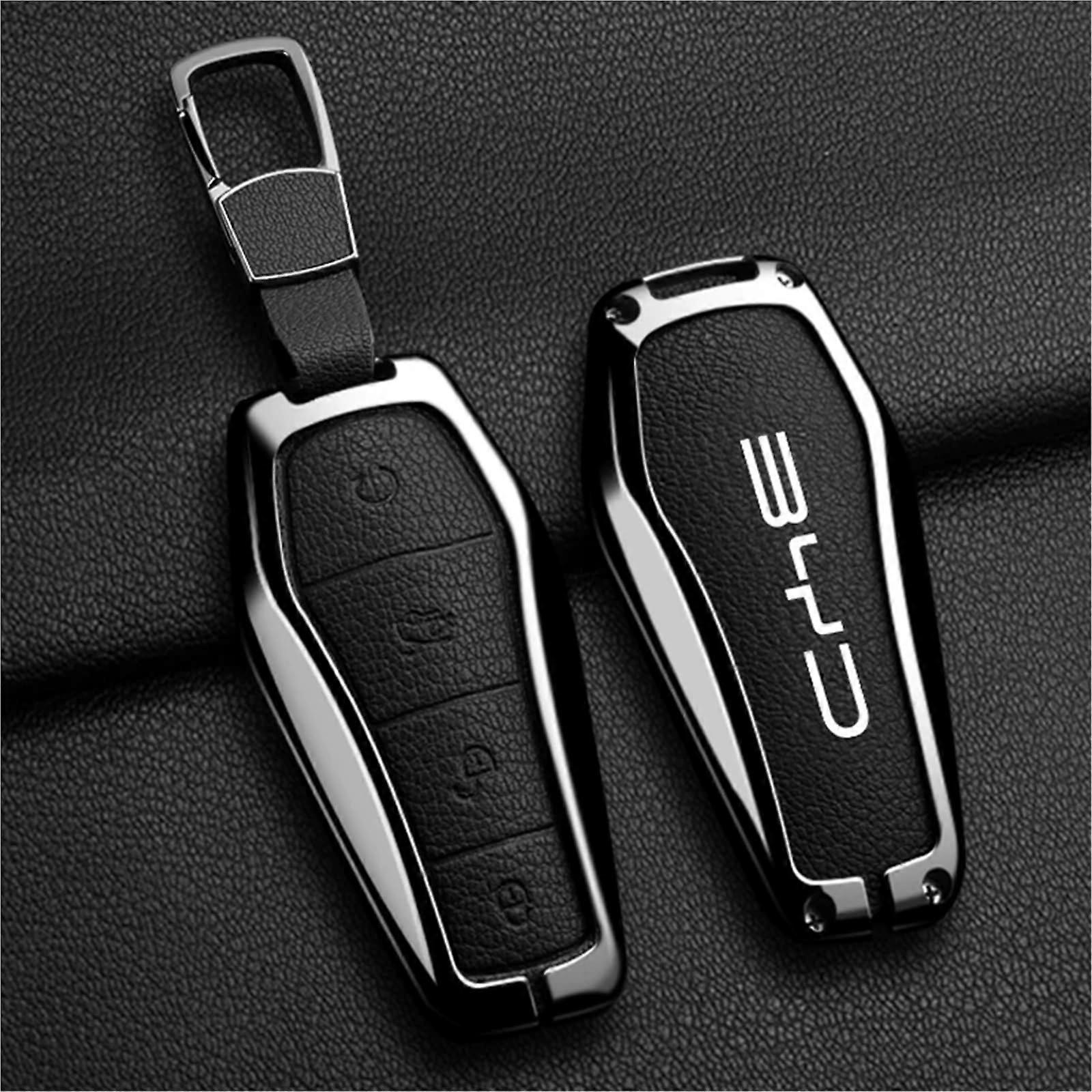 Alloy Style Sheepskin Car Key Case Cover Compatible for BYD Song Pro Plus Max/Dmi EV Seal Dolphin Key(A 21 Black)
