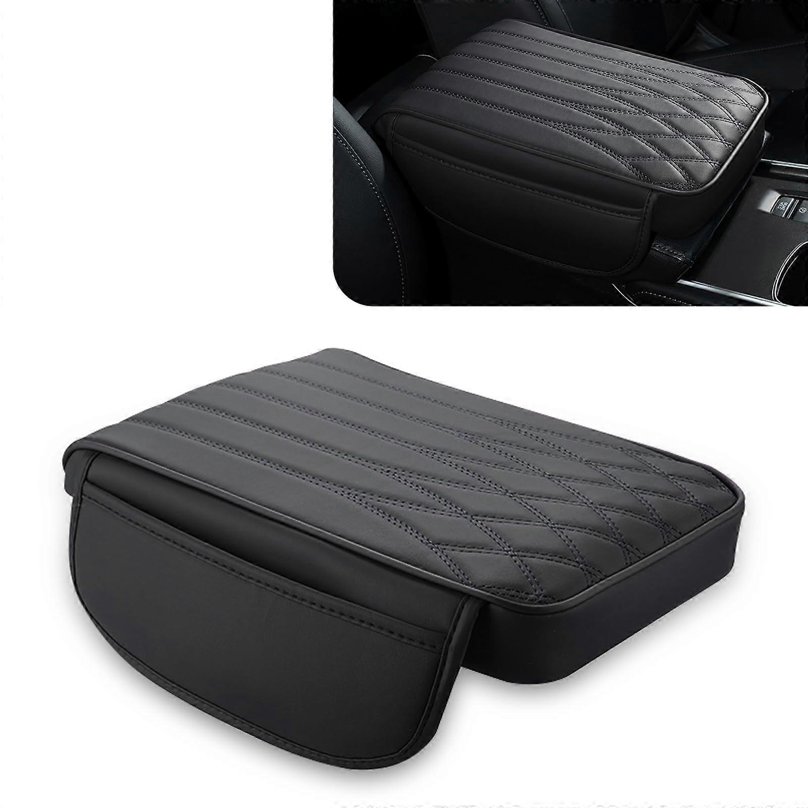 Car Armrest Box Heightening Pad 12.5" x 8.6" x 1.9", Memory Foam Cotton Cushion, Leather Anti-Scratch Cover, Universal Fit (Black)