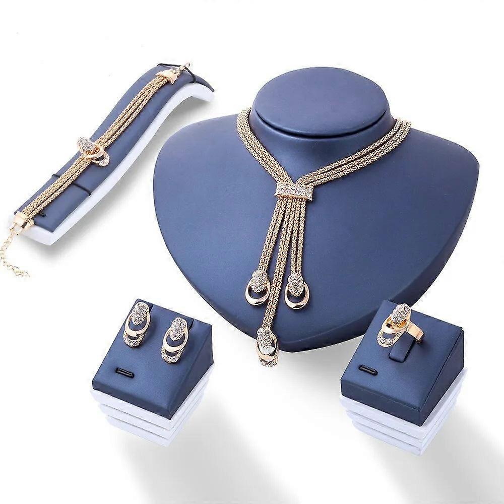 4Pcs Womens Rings Necklace Earrings Bracelet Set