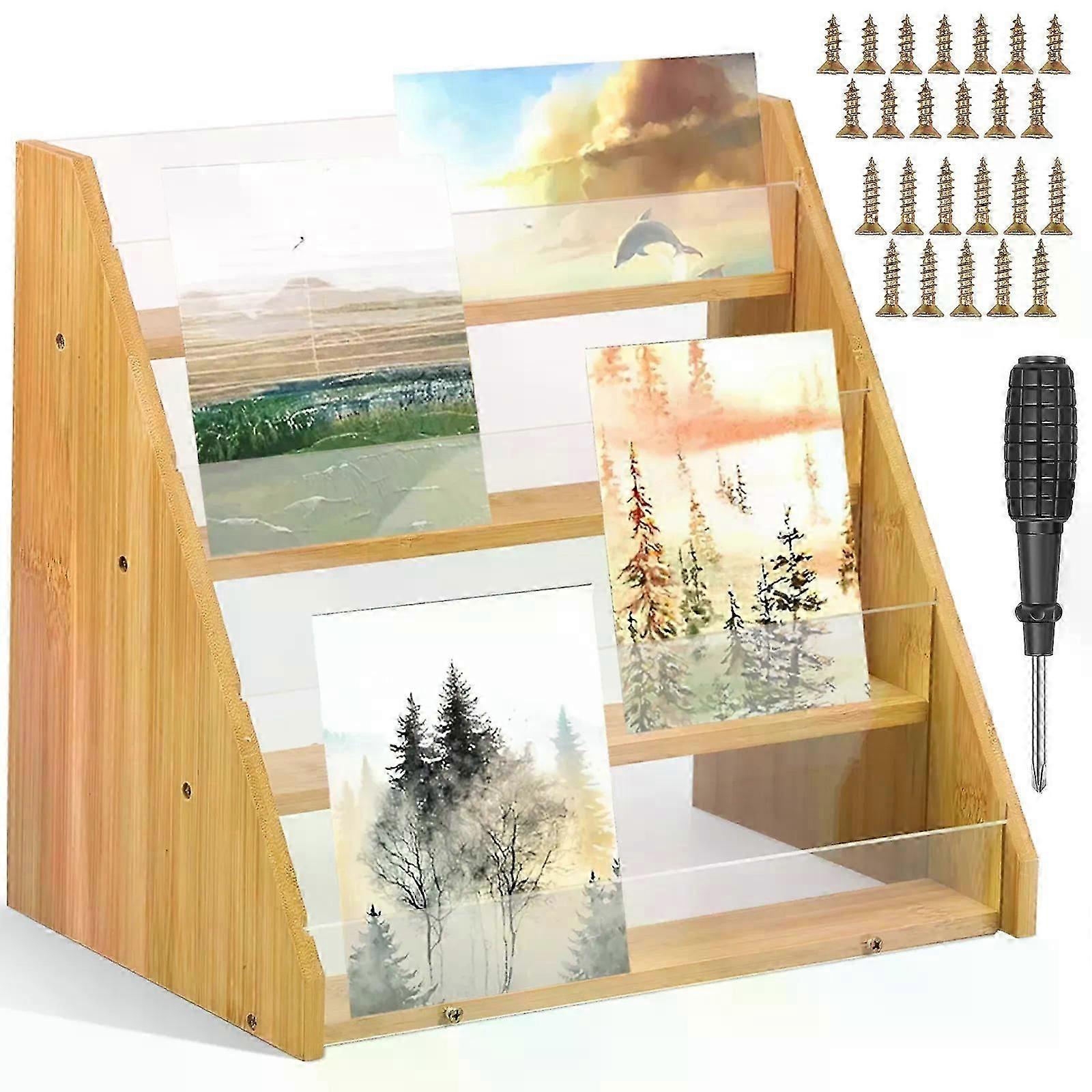 Card Display Stand Greeting Card Display Multifunctional Bamboo Acrylic Card Stand 4 Tier Card Display Holder Easy to Install