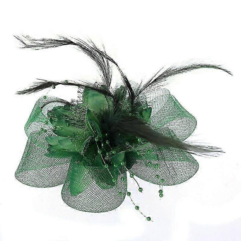 Womens Flower Feather Beads Mesh Corsage Hårklämmor Fascinator Brudhårband