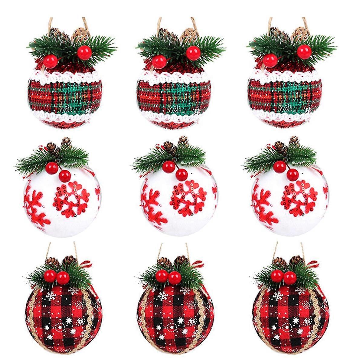 9PCS Christmas Ball Ornaments 3.15Inch Christmas Check Fabric A