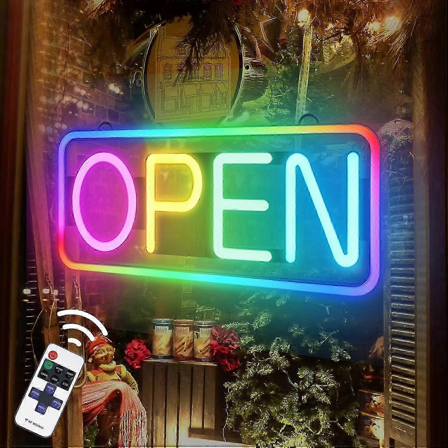 Led Open Sign, 2110 inch Neon Open Sign with Remote, Color Changing & Scrolling Modes, Adjustable Brightness and Speed RGB Open Signs Edition 527
