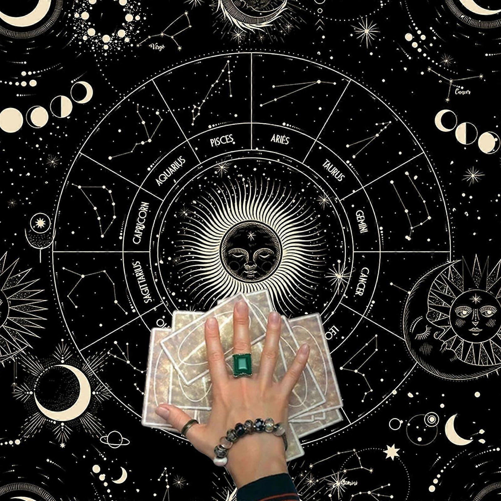 Tarot Card Tablecloth Square Divinations Tapestry12 Constellations Tablecloth Astrology Table Mat Witchcraft Supplies Multicolor