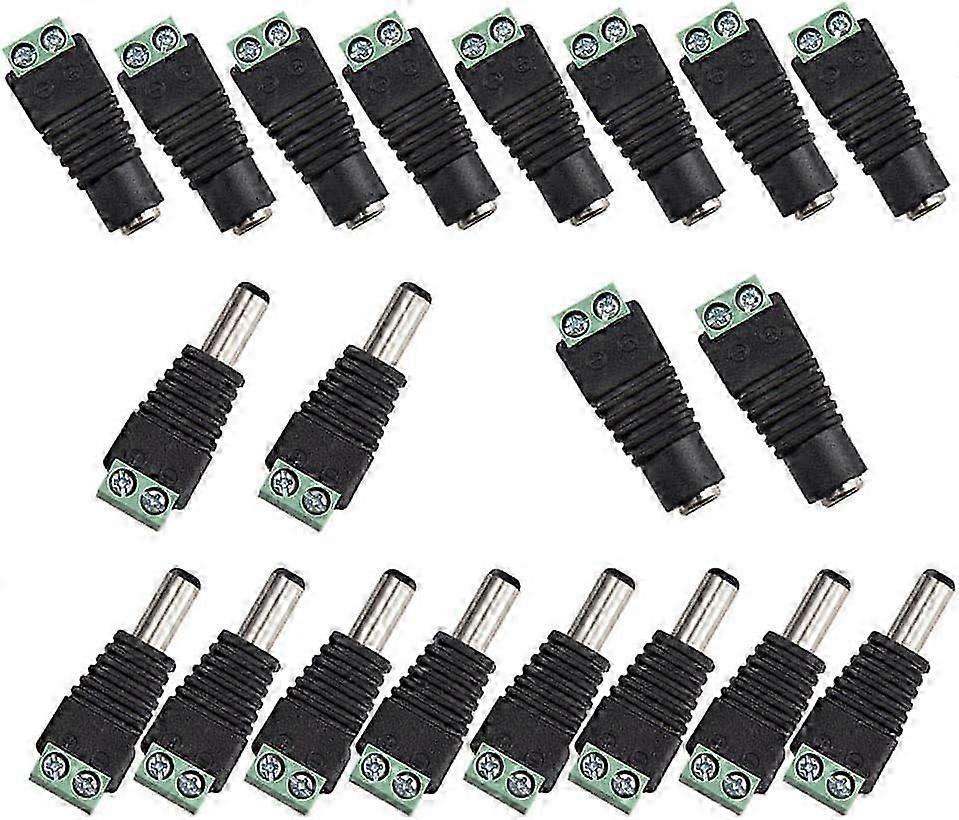 20Pcs DC Power Connector Male/Female 2.1 x 5.5mm Plug 12V Jack Socket Adapters, for CCTV Camera DVR Security System LED Light Plug