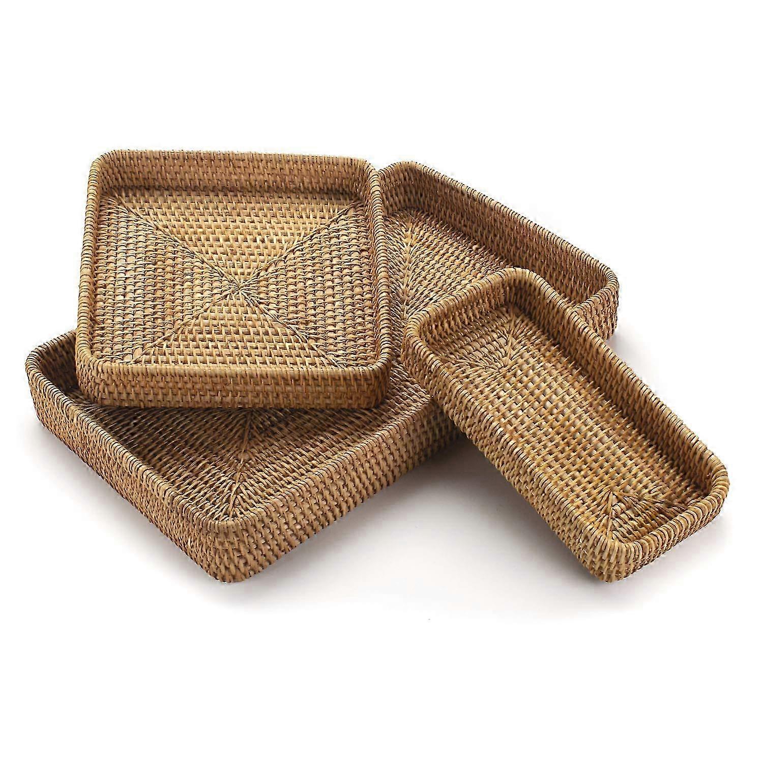 Set mit 3 Serviertabletts aus geflochtenem Rattan - Rechteckiges Organizer-Set aus Weidengeflecht