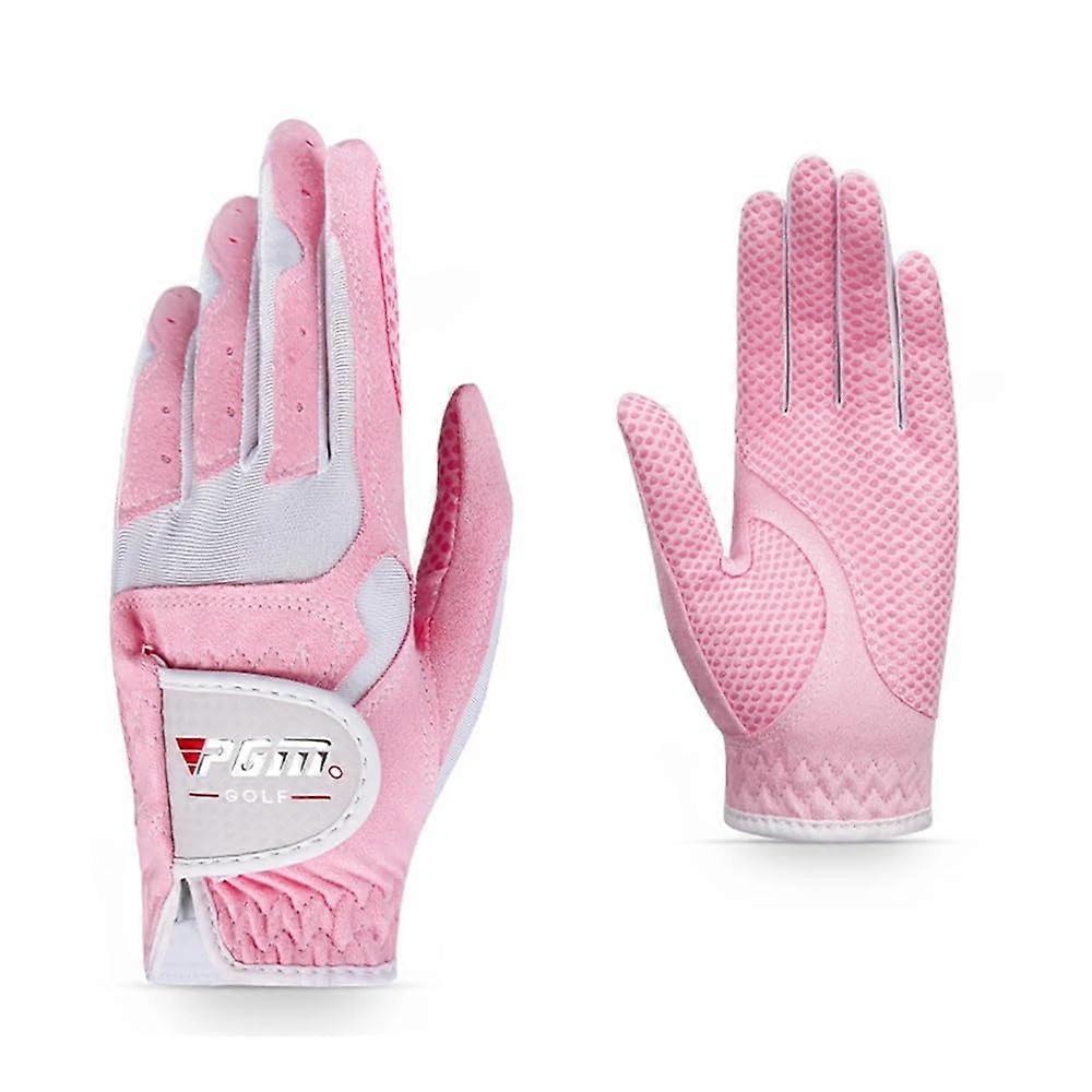 Women's golf gloves, left hand and right hand, nanometer, fabric, palm breathable, protection, sports gloves 43 cm pink / white