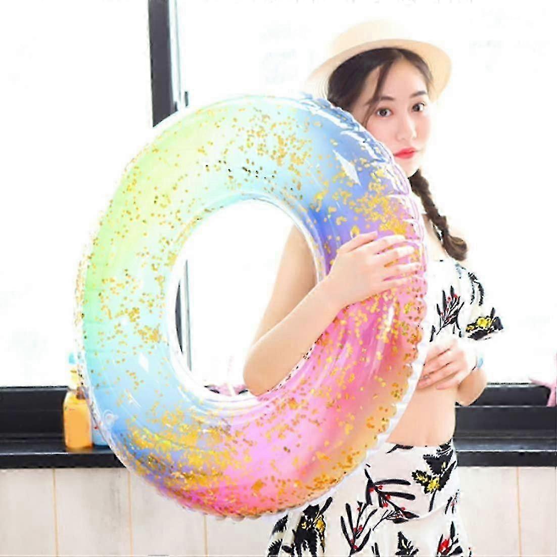 Swim Ring, Transparent Rainbow Glitter Floating Ring Swim Ring, Inflatable Clear Pool Float Float Ri