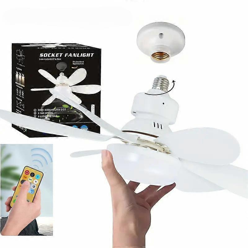 1pc Socket Fan Light, Screw Ceiling Fans with Lights and Remote, E26/E27 Easy Install Ceiling Fan,Dimmable Socket Fan Ceiling