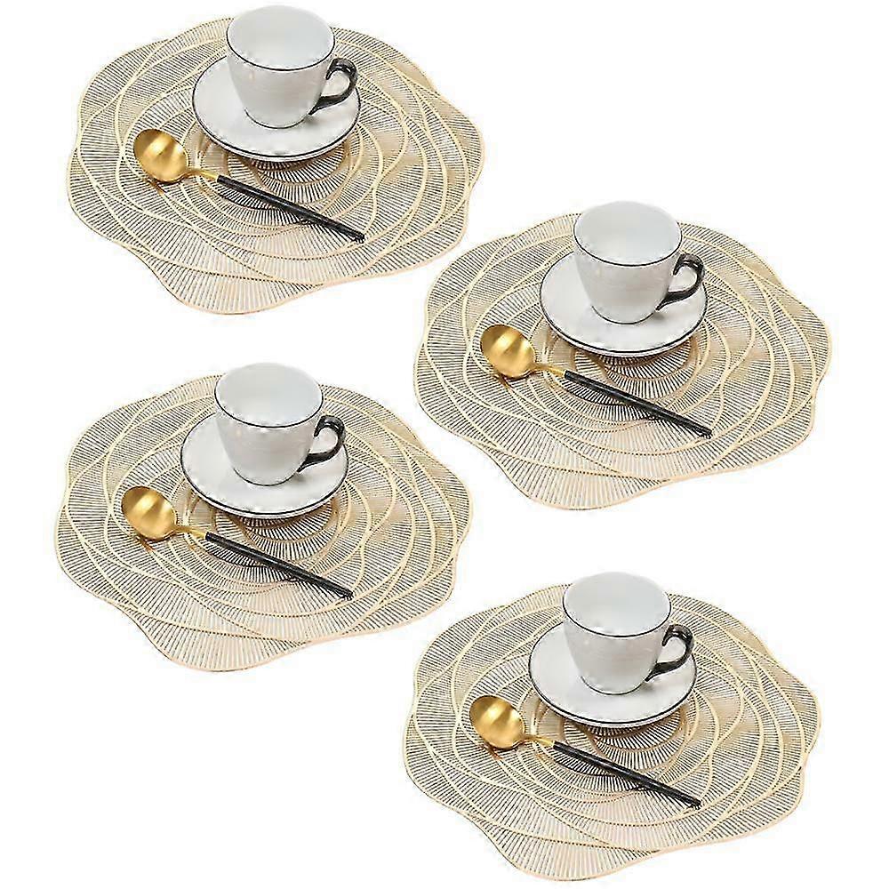 4 Pcs Round Vinyl Placemats Set, Non-Slip Washable Table Mats in Rose Gold