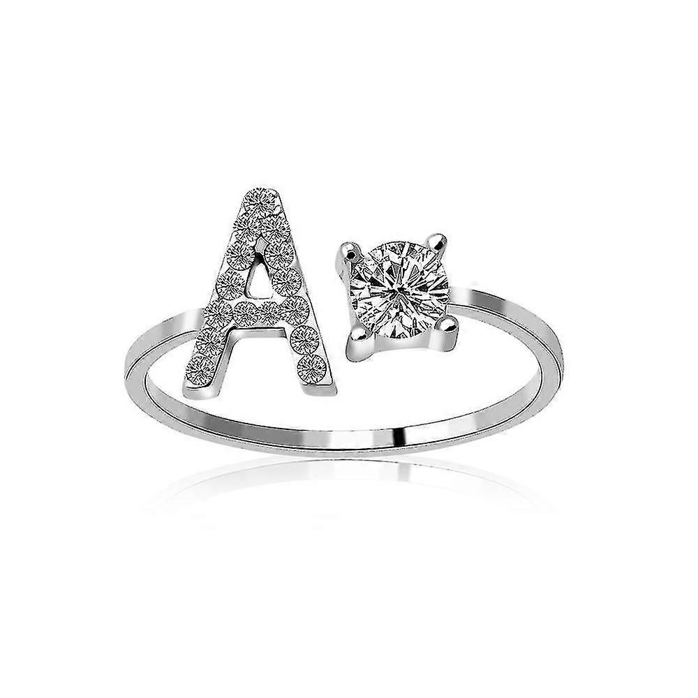 A-z Letter Silver Metal Adjustable Open Ring With Initials