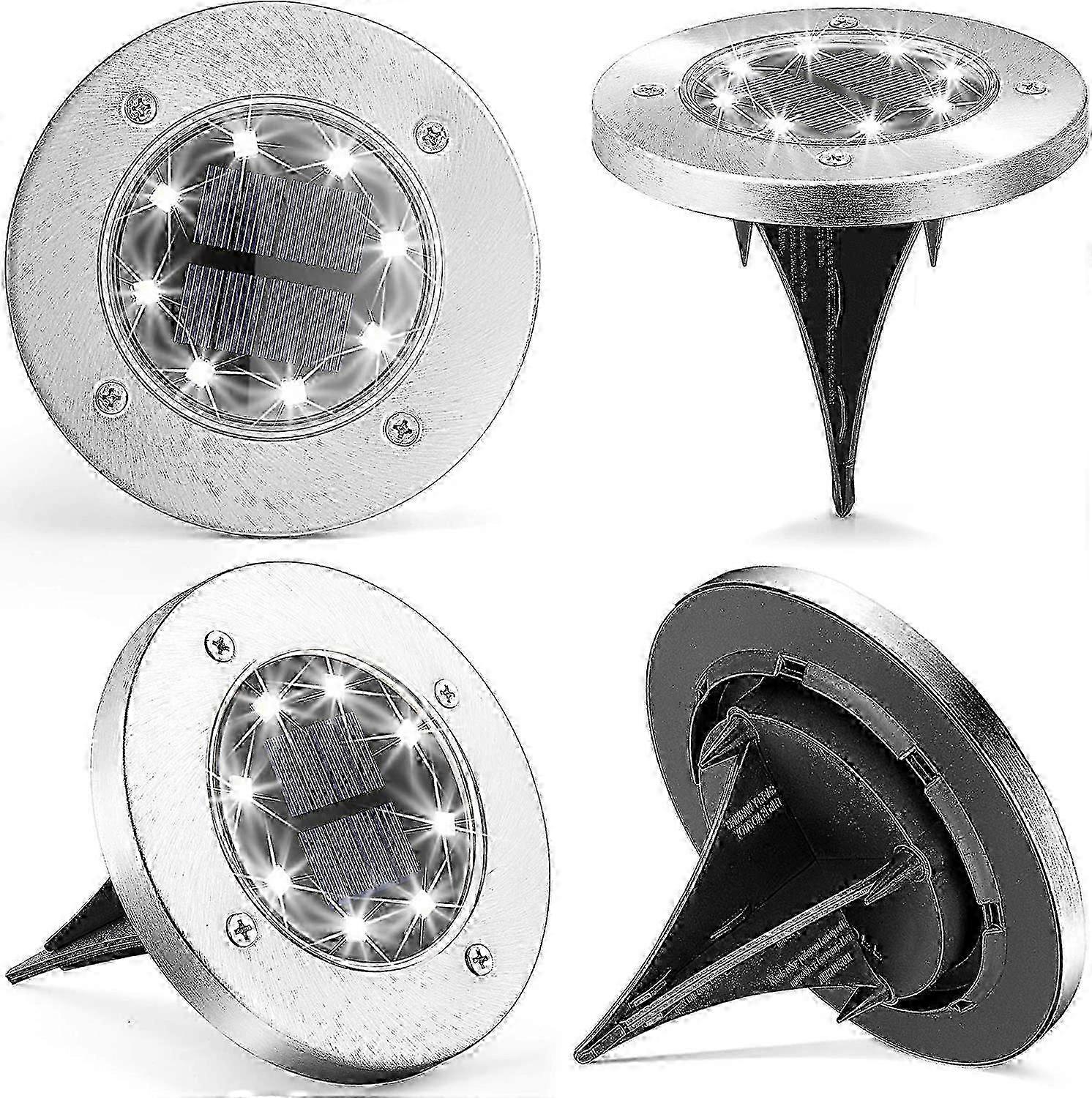 2025 4パックソーラー式地上灯 - ランドスケープDecoration_HWE04用の8-LEDアップグレードされた防水ガーデンディスクライト