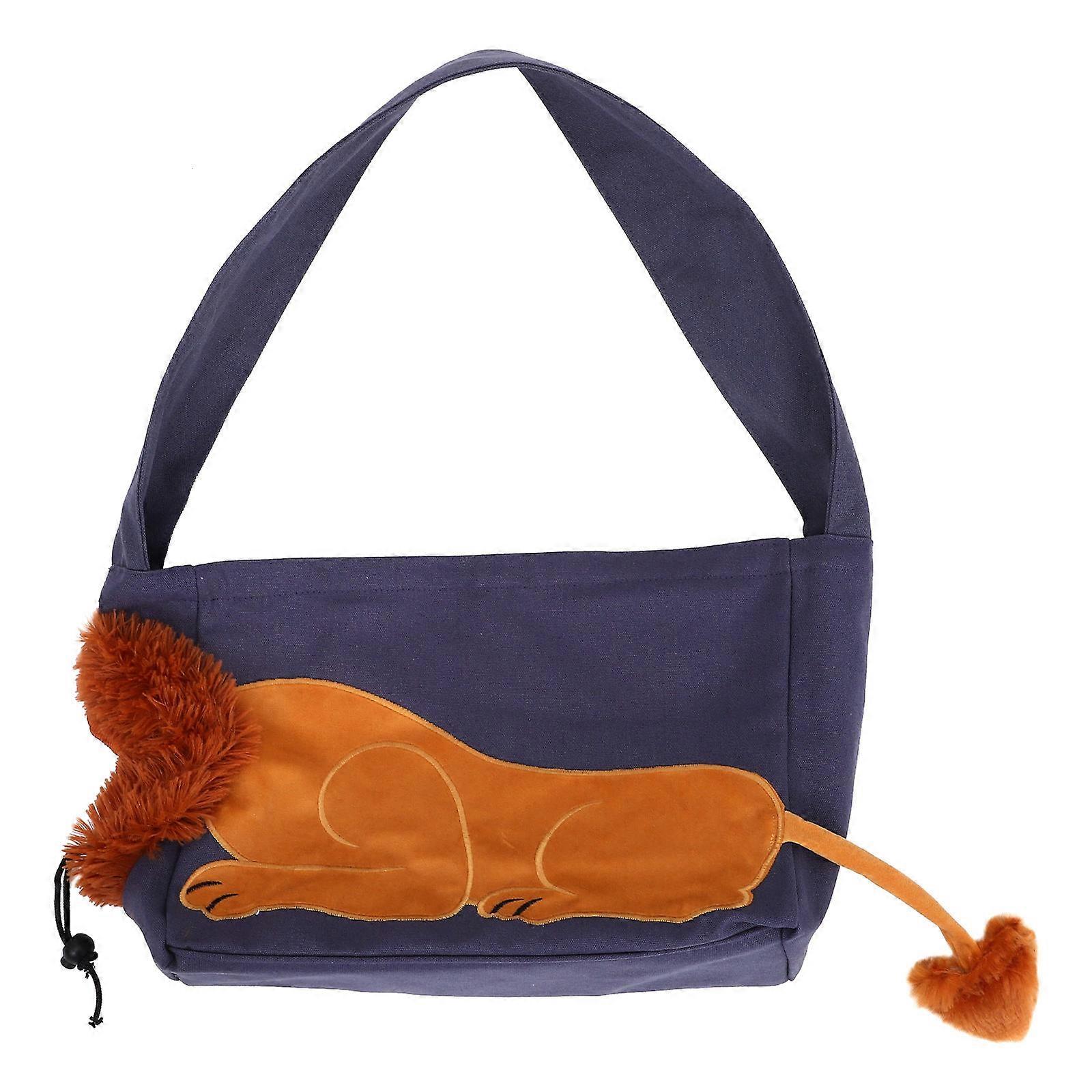 Portable Cat Carrier, Durable Canvas Shoulder Bag with Fun Lion Design for Pets