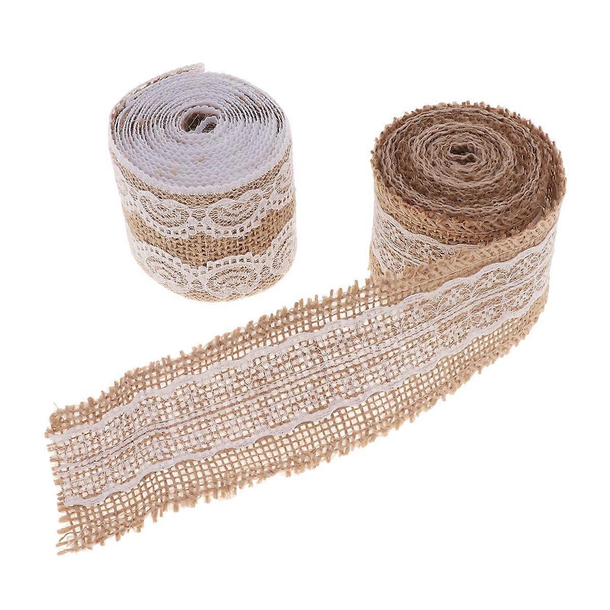 Natural Jute Fabric Crafts Ribbon Burlap Ribbon Lace Craft Enthusiasts 5x200cm 2Pcs