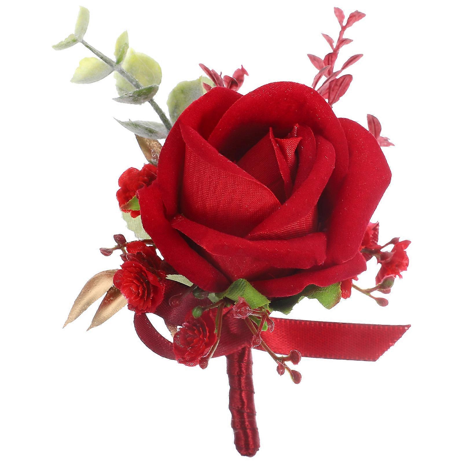 Bride Groom Groomsmen Wedding Flower Boutonniere Silk Flower Satin Material Classic Color Matching 12X8CM 1Pack