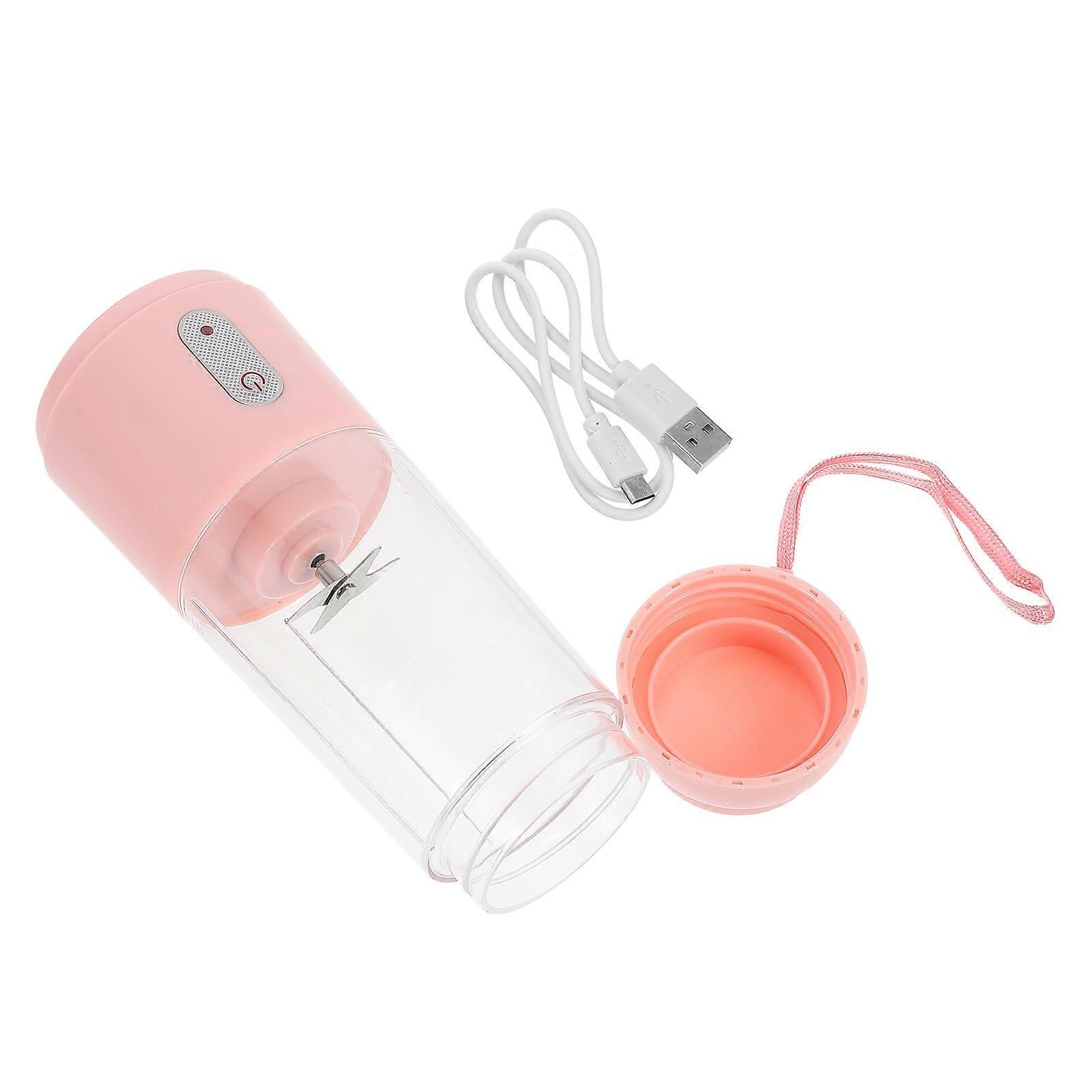 Pink Rechargeable Mini Juicer Cup Portable Household Fruit Juicer for Home Use 13.5 oz Plastic Stainless Steel