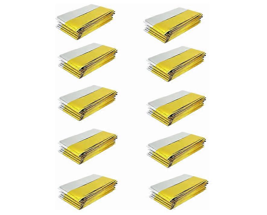 10Pack 210x160cm Extra Large Emergency Blanket Foil Gold Waterproof Mylar Survival Foil Blanket Warming for Camping Hiking Backpacking First Aid Kit(Y