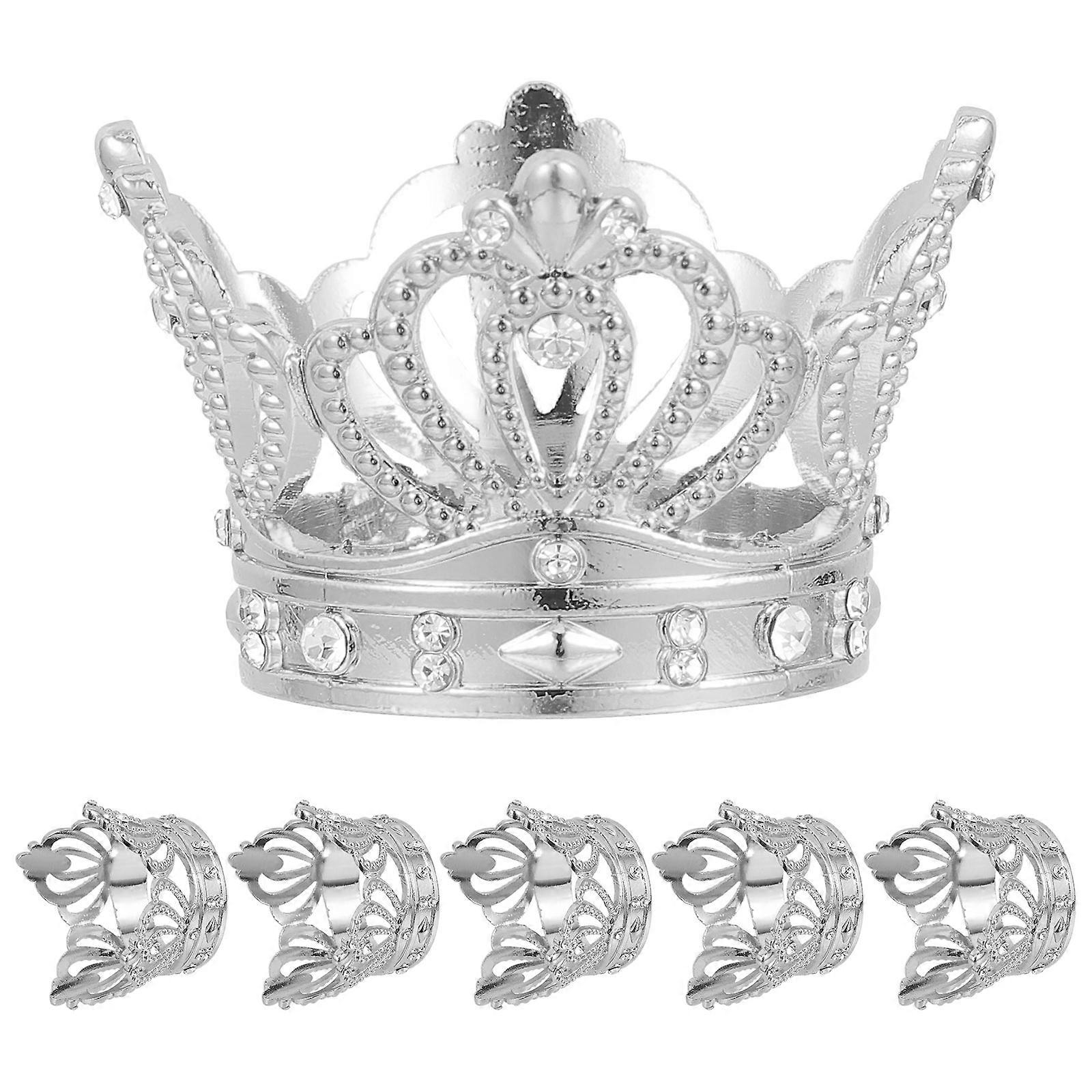 Rhinestone Napkin Rings Crown Shape Hotel Table Decor 6Pcs