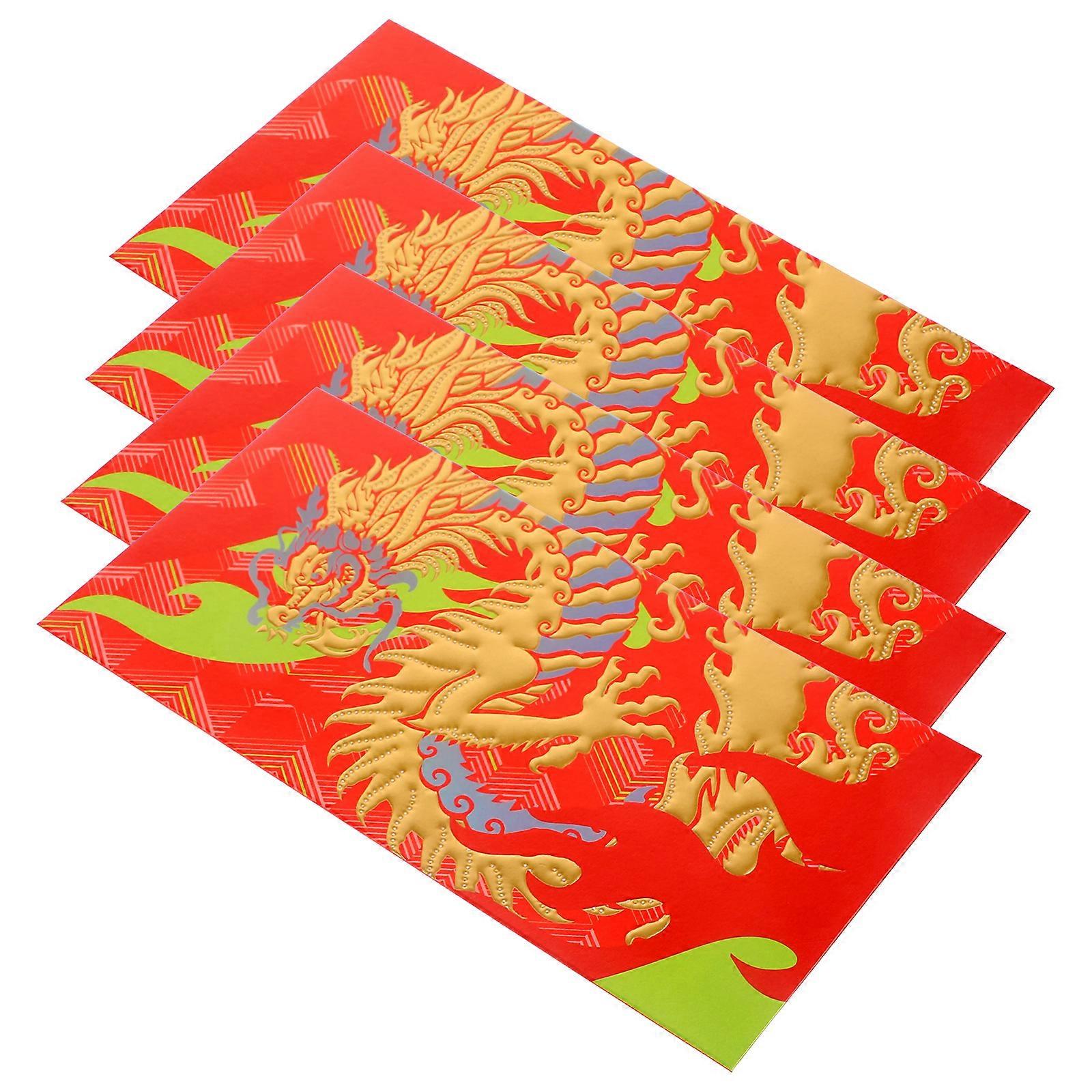 New Year Red Packet Red Envelopes Rectangle Shape Spring Festival Supplies Storage Holder For Children Family Friends 4Pcs