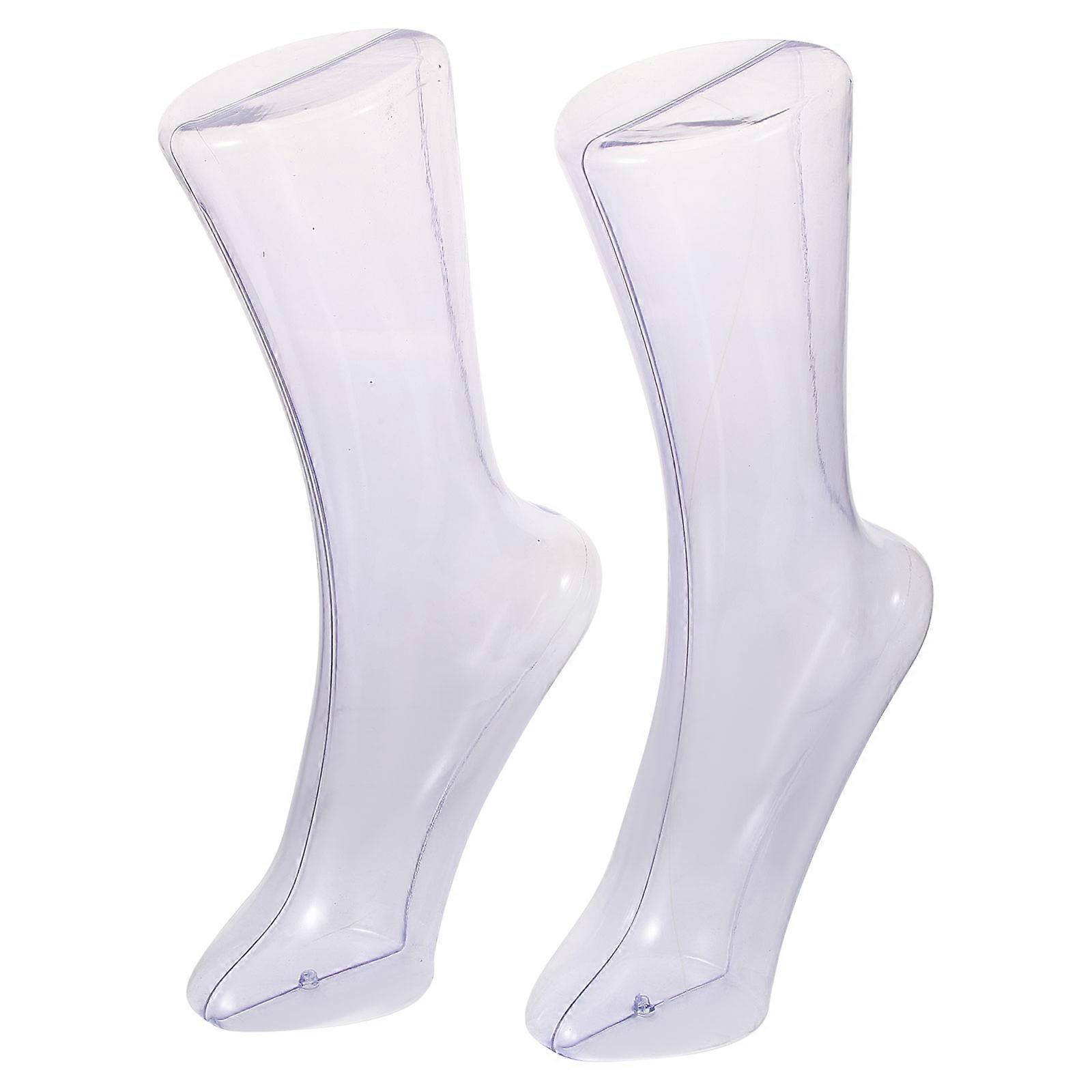 Sock Mannequin Foot Display Thick Female Foot Shape Transparent Plastic Magnetic Base 2Pcs