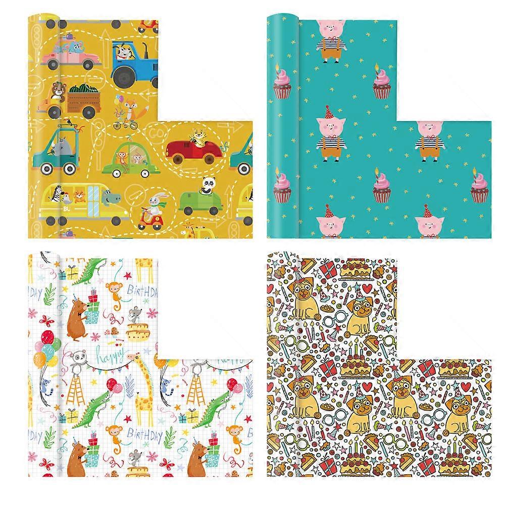 Cute Wrapping Paper present Wrappers For Kids Birthday Party Favors Assorted Color 70x50cm Rectangle DIY Design 4Set