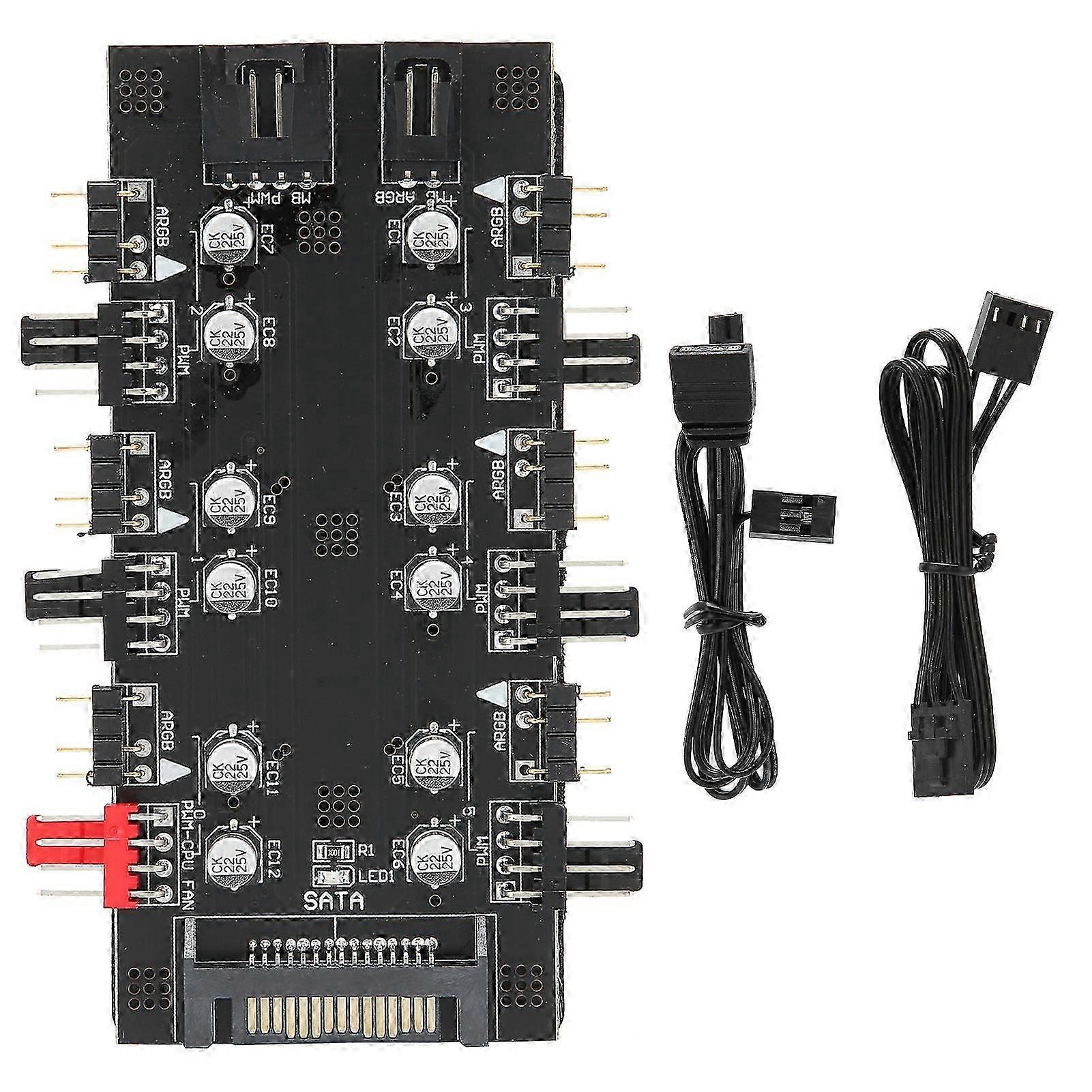6 Way Splitter Hub 4PIN PWM Speed Regulation 3PIN ARGB Light Control Expansion BoardSATA Interface