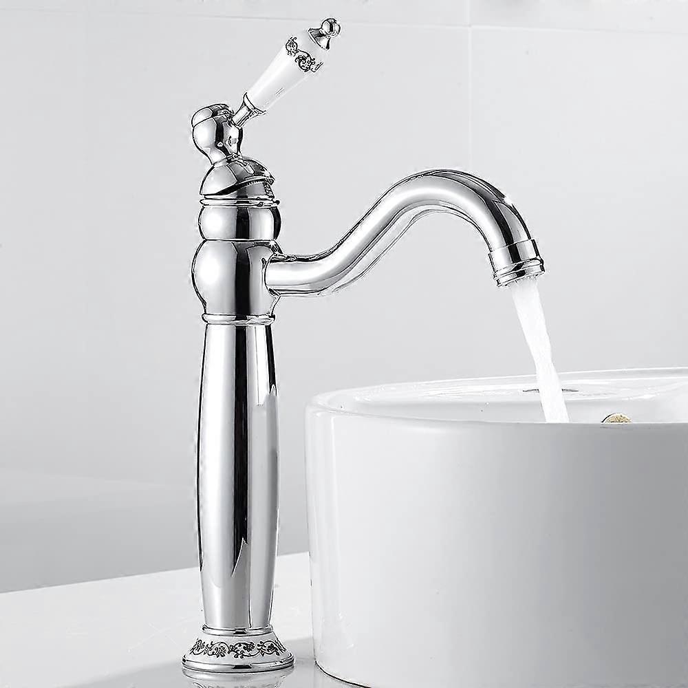 Modern washbasin faucet with waterfall spout, deck mounting, polished chrome finish